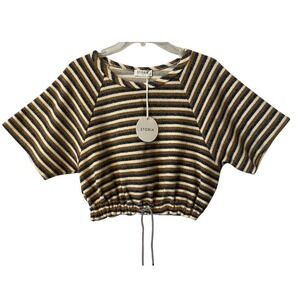 NWT STORIA Striped Raglan‎ Cropped Sweater Women's Size Smal Drawstring Waist